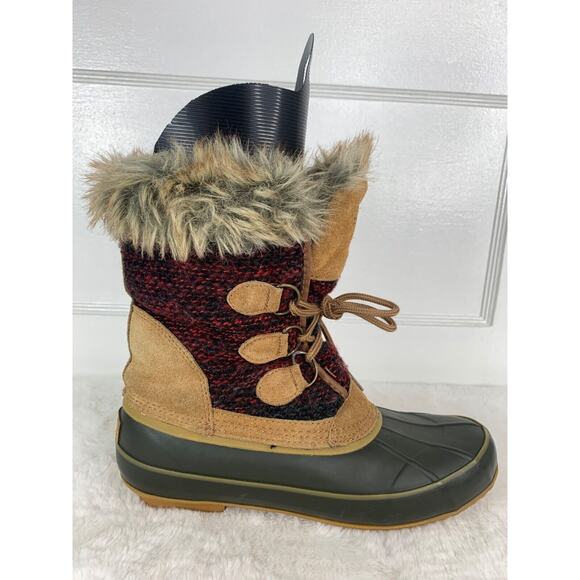 Totes Womens Weatherproof Faux Fur Lined Winter Boots Size 9 Medium Brown & Red - Picture 8 of 9